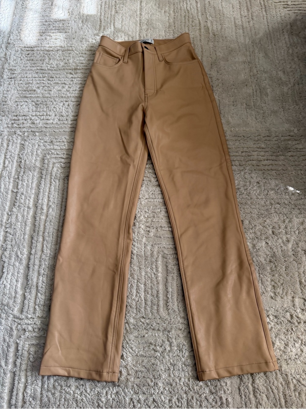 Abercrombie & Fitch Tan Faux Leather High Rise Straight Leg Pants Trousers